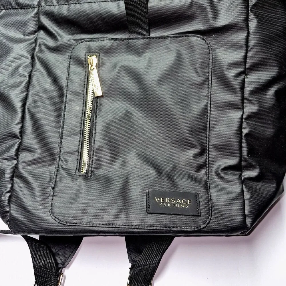VERSACE Parfums Convertible Rider Backpack Shoulder Tote Bag Black Gold NWOT